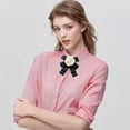 thumbnail image 2 of Beige Fashion Wool Camellia Flower Bow Brooch Pin Faux Pearl Fabric Floral Pre-Tied Bowknot Pins for Women, 2 of 5