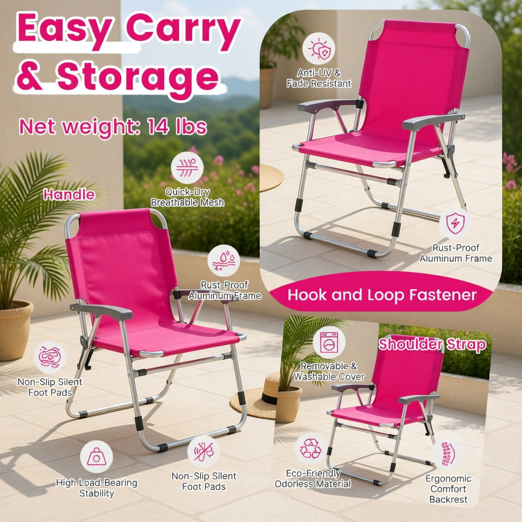 Hommoo Portable Folding Tanning Chair with Face Hole & Adjustable Backrest, Lightweight Sunbathing Lounger for Beach, Pool, and Backyard, Pink