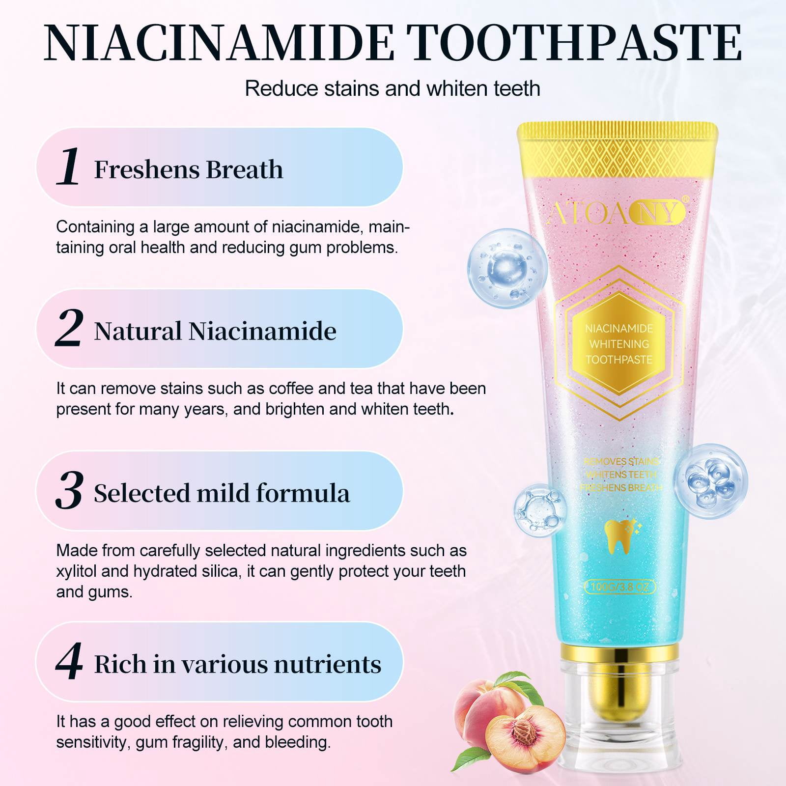 3 Pack Niacinamide Toothpaste, Whitens Teeth, Long-Lasting Freshness, 3.8 OZ