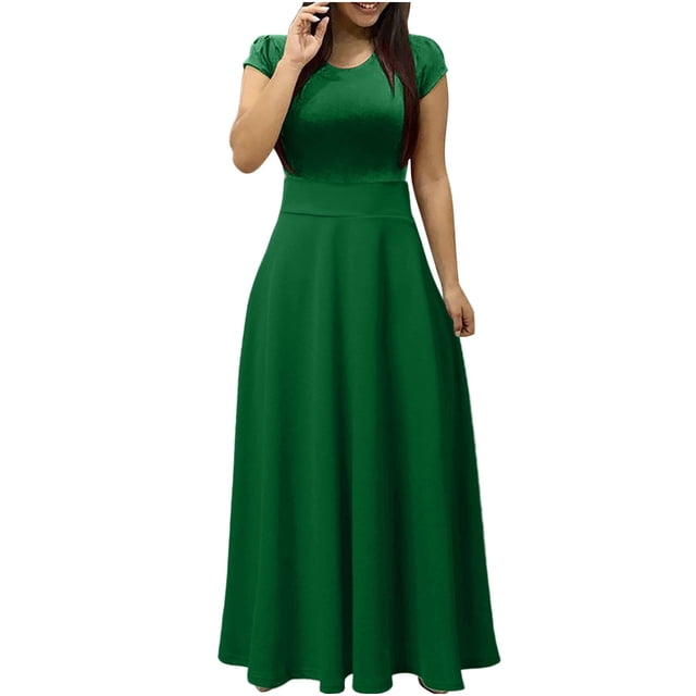 Bigersell Robes Vintage Été Femme Col Rond Manches Courtes Robe T-Shirt Maxi Style D-26 Robe de la Saint-Valentin Robes d'Été Régulières, Vert TTG