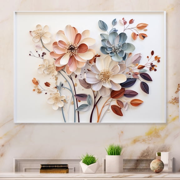 Designart "White Botanical composition" Abstract Botanicals Metal Wall Decor