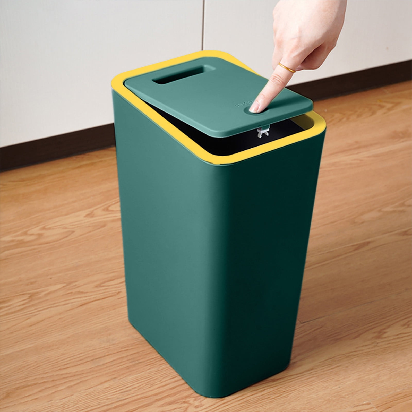 Kbndieu Bathroom Trash Can, Small Garbage Can with Pressure Ring Space-Saving Plastic Wastebasket for Toilet Kitchen Office Bedroom Living Room and Narrow Spaces, Green, Clearance