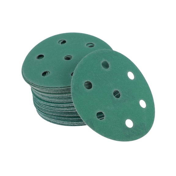 Unique Bargains Car Sanding Discs 3.5inch 7 Hole Abrasion Resistance | Round Hook and Loop Sandpaper Green 50 Pcs