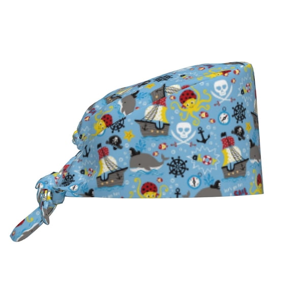 Xecao Pirate Marine Animals Print Men Women Adjustable Working Cap with Button Unisex Hats Sweatband