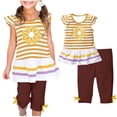 thumbnail image 2 of Yuncity Girls Summer Outfits 2 Piece Set Floral Print Short Sleeve Top With Ruffle Sleeves And Elastic Waist Pants Toddler Kids Casual Clothes Size 2-3 Years, 2 of 6