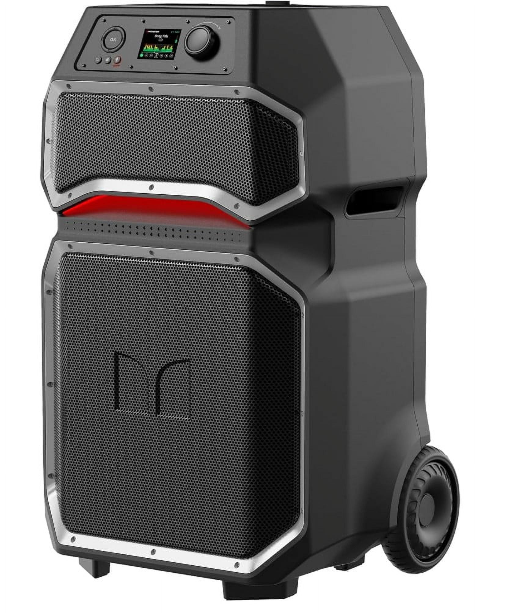 Monster Rockin' Roller X Indoor/Outdoor Portable Bluetooth Speaker | Powerful 1000W, 15” Subwoofer | All Terrain Wheels, Weather Resistant, Dual Mic & Guitar Inputs, TWS Pairing, App Control