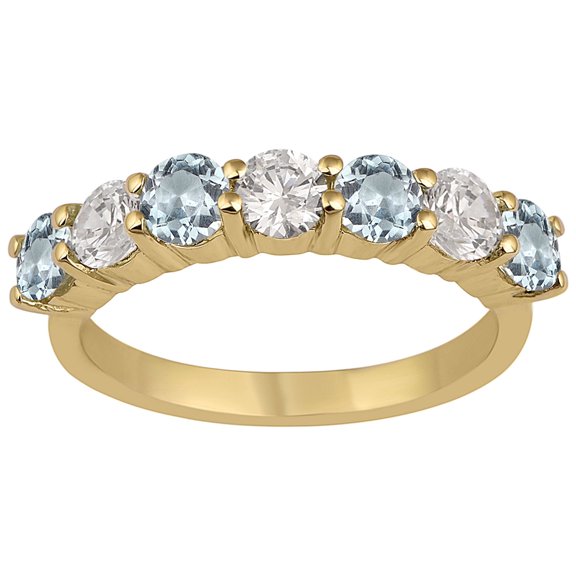 3MM Round Shape Aquamarine And White CZ 925 Sterling Silver Half Eternity Mother's Day Gift Ring