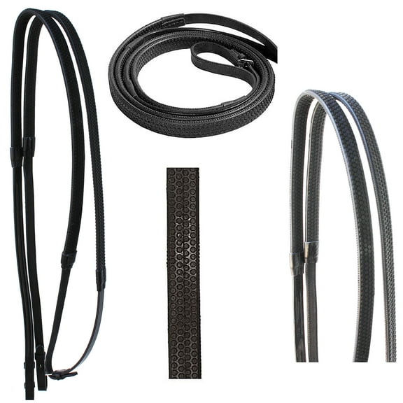 54" Horse English Black Leather Flat Rubber Grip Training Reins 805LR20BK
