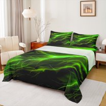Feelyou Teen Futuristic Lightning Twin Sheet Sets, Neon Green Stripes Twin Fitted Sheet, Natural Weather Storm Flat Sheet, Breathable Home Decor, 3-Piece