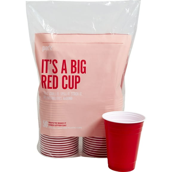 Perk PRK24375272 16 oz Plastic Cold Cups, Red - Pack of 50