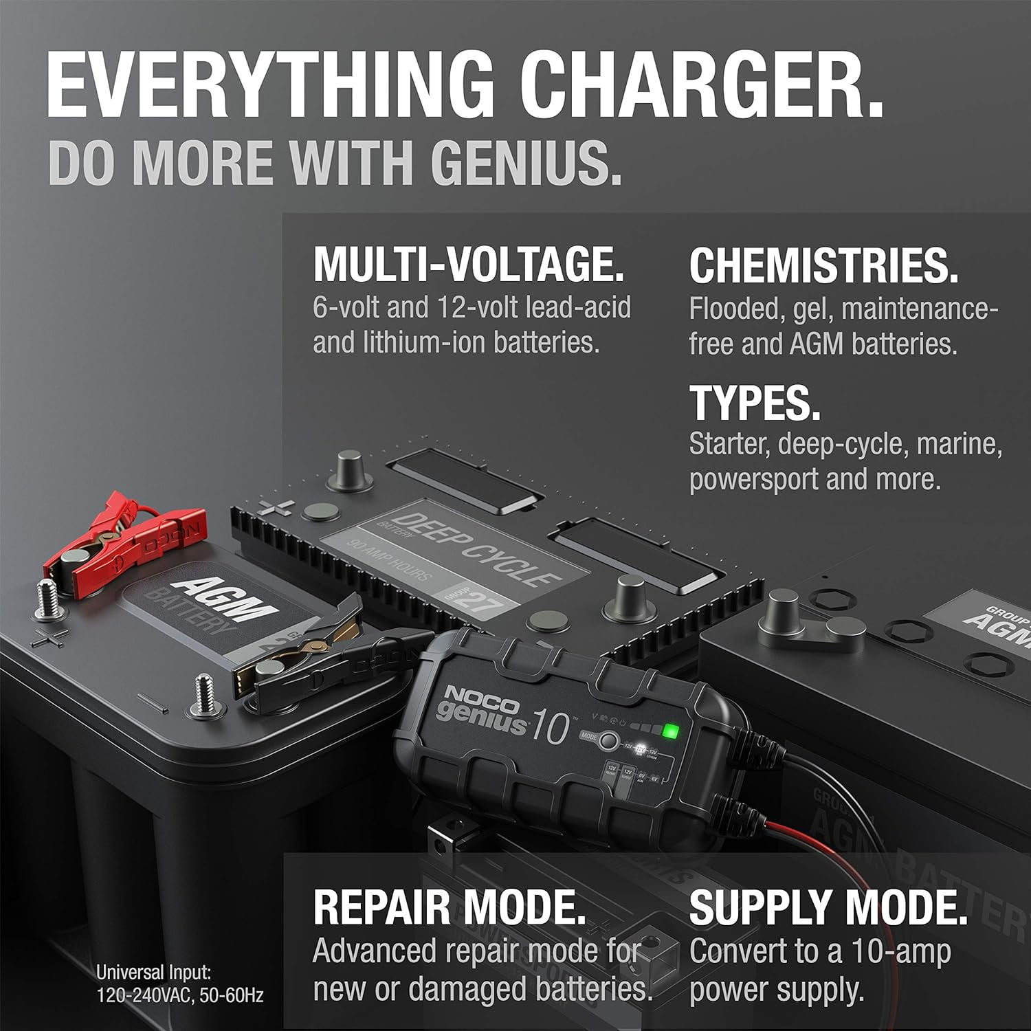 NOCO GENIUS10: 10A 6V/12V Smart Battery Charger, Maintainer and Desulfator