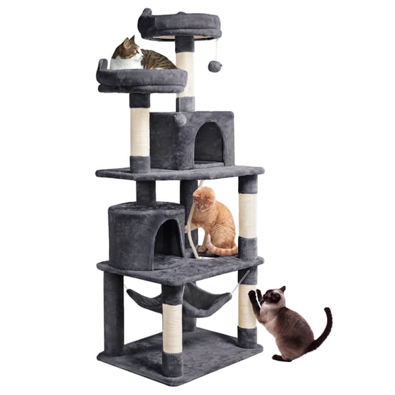 Yaheetech 62"H Multi Level Cat Tree Tower with Condos, Foam-Padded Perches, Dark Gray