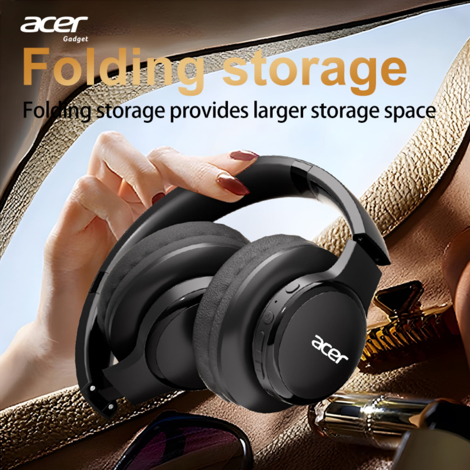 Acer Over-ear Headphones with 60H Playtime, Hi-Res Audio Foldable and Comfortable, Black