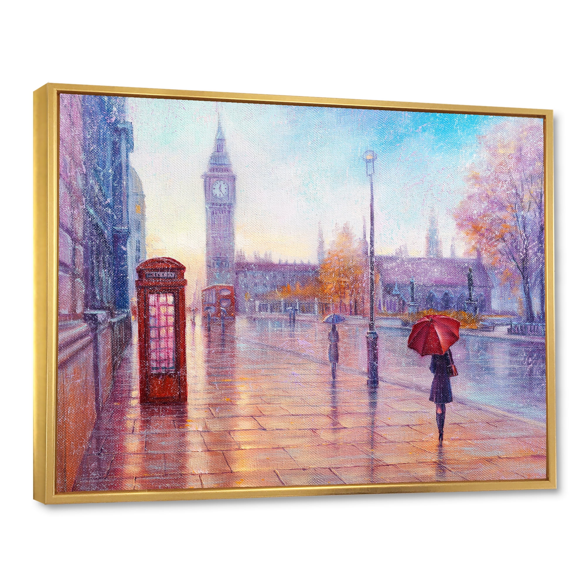 Designart 'Big Ben and Woman With Red Umbrella In London Street' French Country Framed Canvas Wall Art Print
