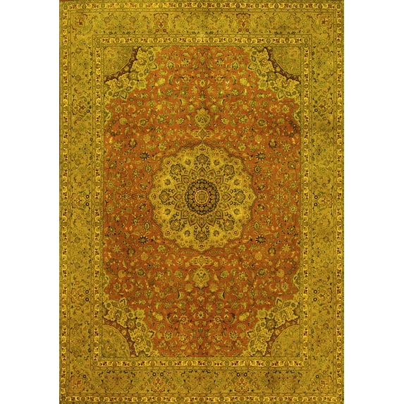 Ahgly Company Machine Washable Indoor Rectangle Medallion Yellow Traditional Area Rugs, 2' x 4'