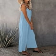thumbnail image 3 of Adjustable Strap Jumpsuits Women V Neck Casual Summer Sleeveless Loose Jumpsuit Long Pants Rompers with Pockets Sky Blue M, 3 of 7