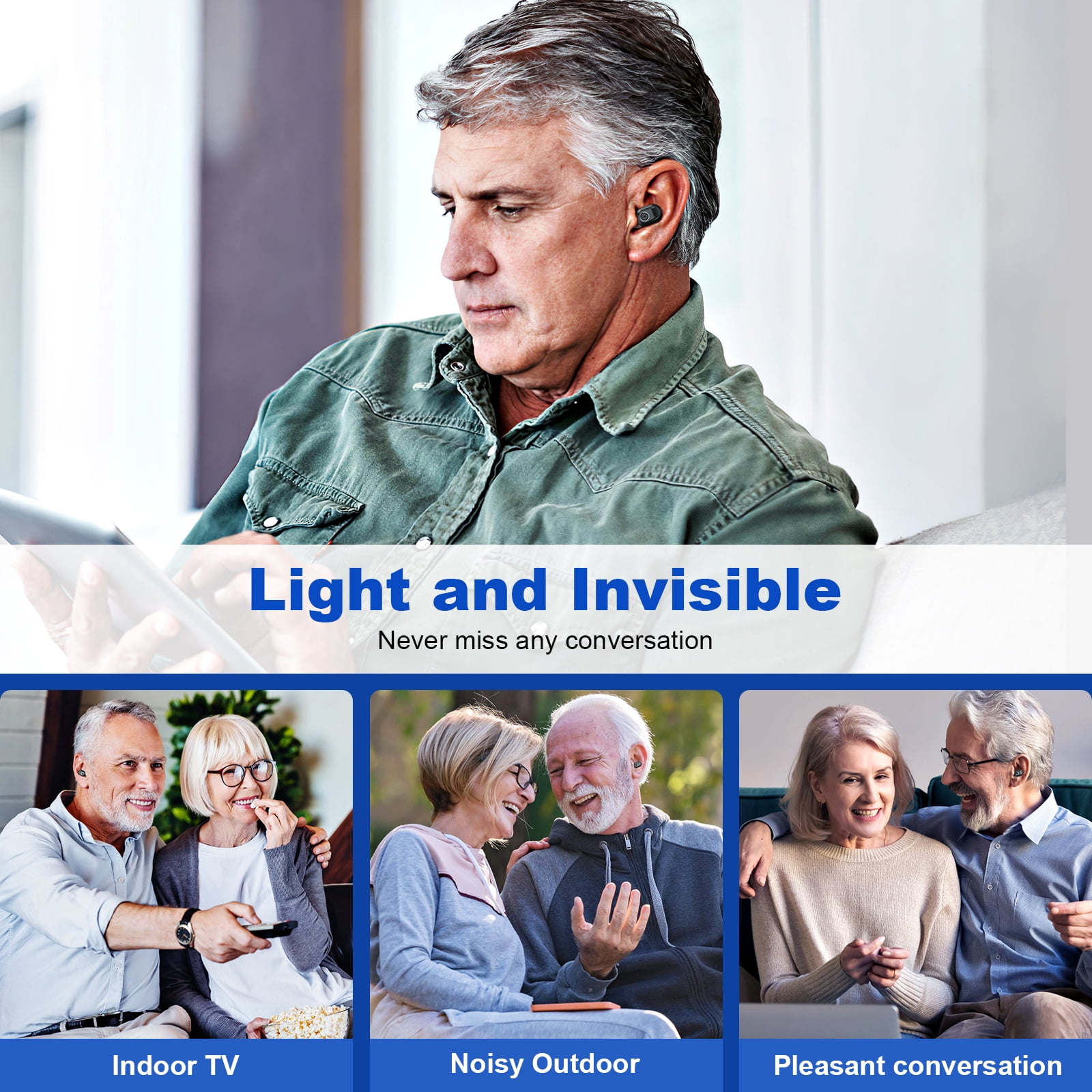 Hearing Aids for Seniors Rechargeable with Noise Cancelling, Hearing Amplifier for Adults Hearing Loss, Invisible Hearing Aid, In Ear Sound Amplifier With Charging Case