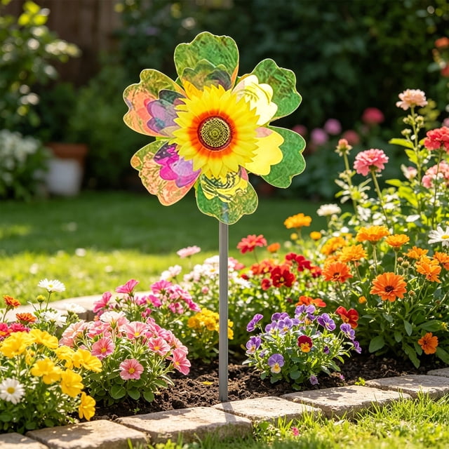 ’s Outdoor Decorative Windmill, Multicolor Plastic, 32x68 cm Handheld Spinning Garden Toy