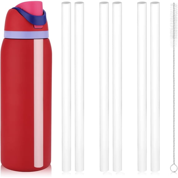 40 oz Replacement Straws for Owala Water Bottle, 6PCS Reusable Plastic Straws with Cleaning Brush for Owala FreeSip Flip Insulated Stainless Steel Bottle 40oz Tumbler Cup Accessories Parts (White)