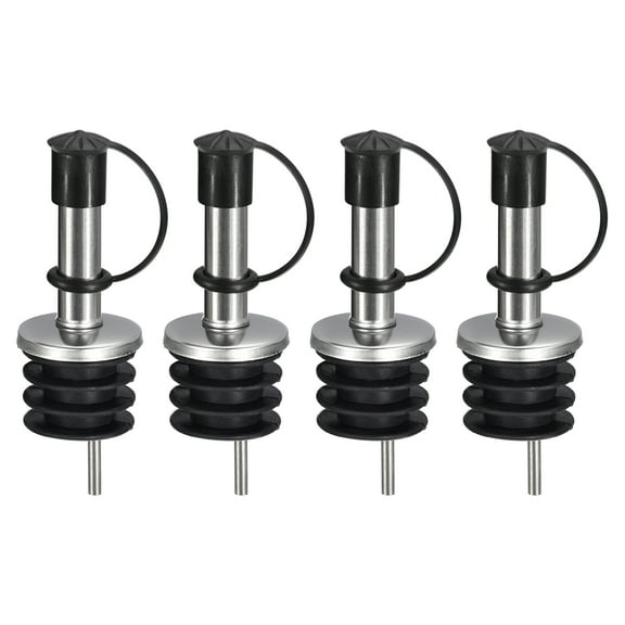 Stainless Steel Bottle Pourers, 4Pack Olive Oil Spout with Rubber Dust Caps, for Wine Liquor Vinegar Bottles (Black)