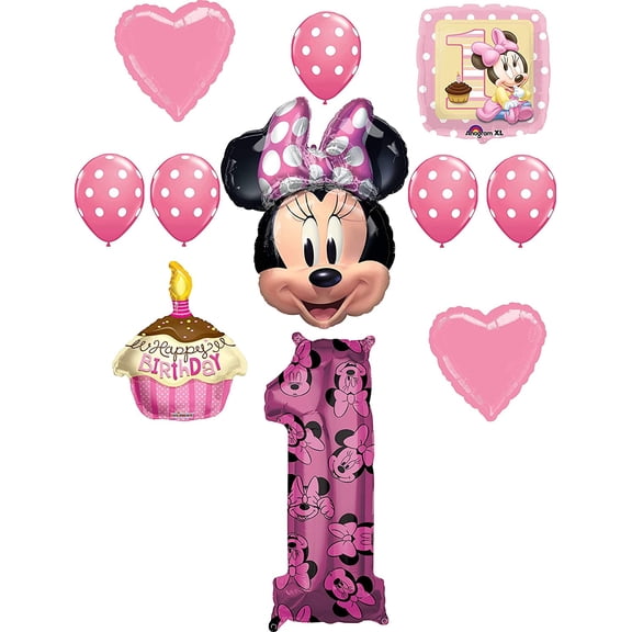 Minnie Pink Bow Party Supplies Babies 1st Birthday Balloon Bouquet Decoration