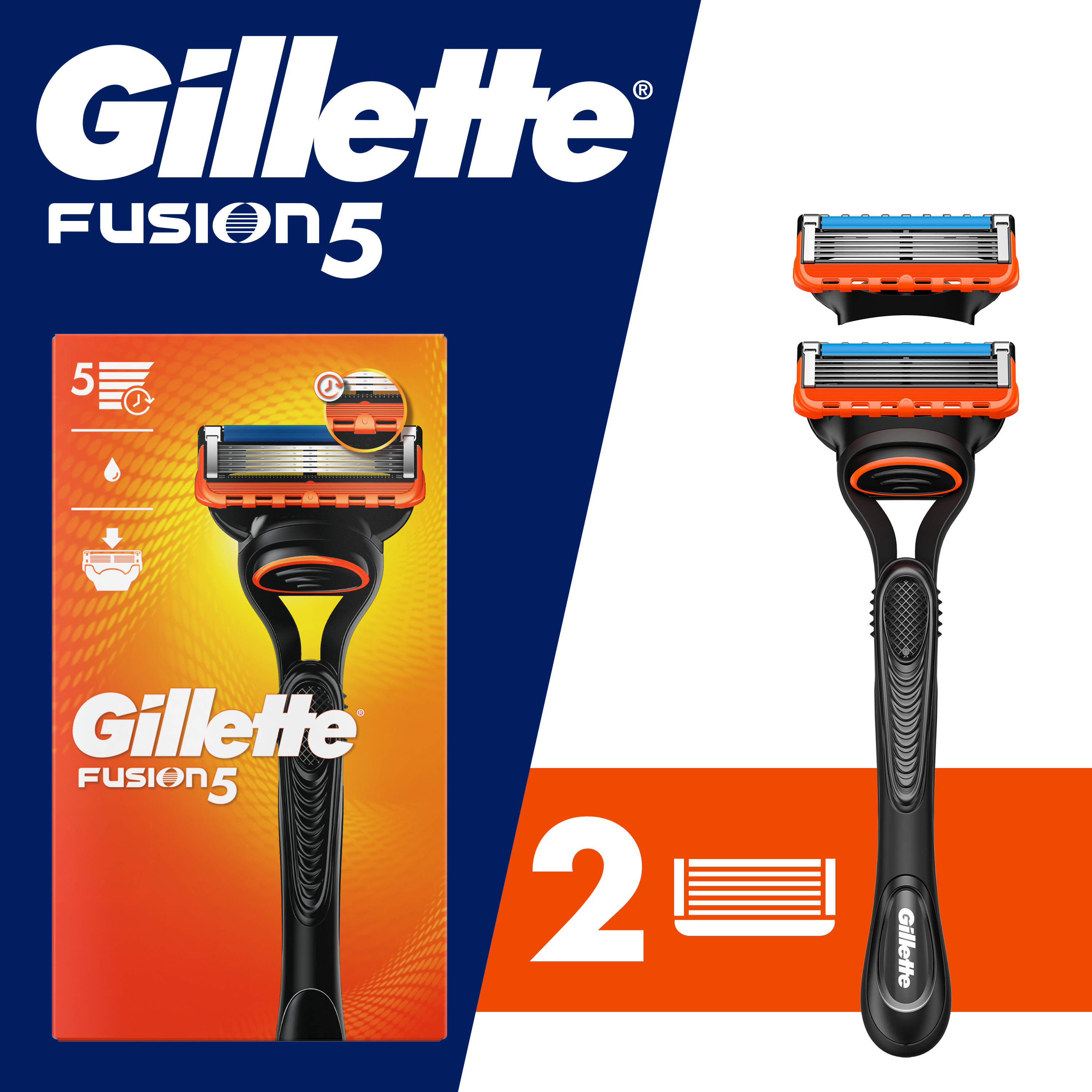 Gillette Fusion5 Manual Razor for Men, 1 Handle & 2 Refills