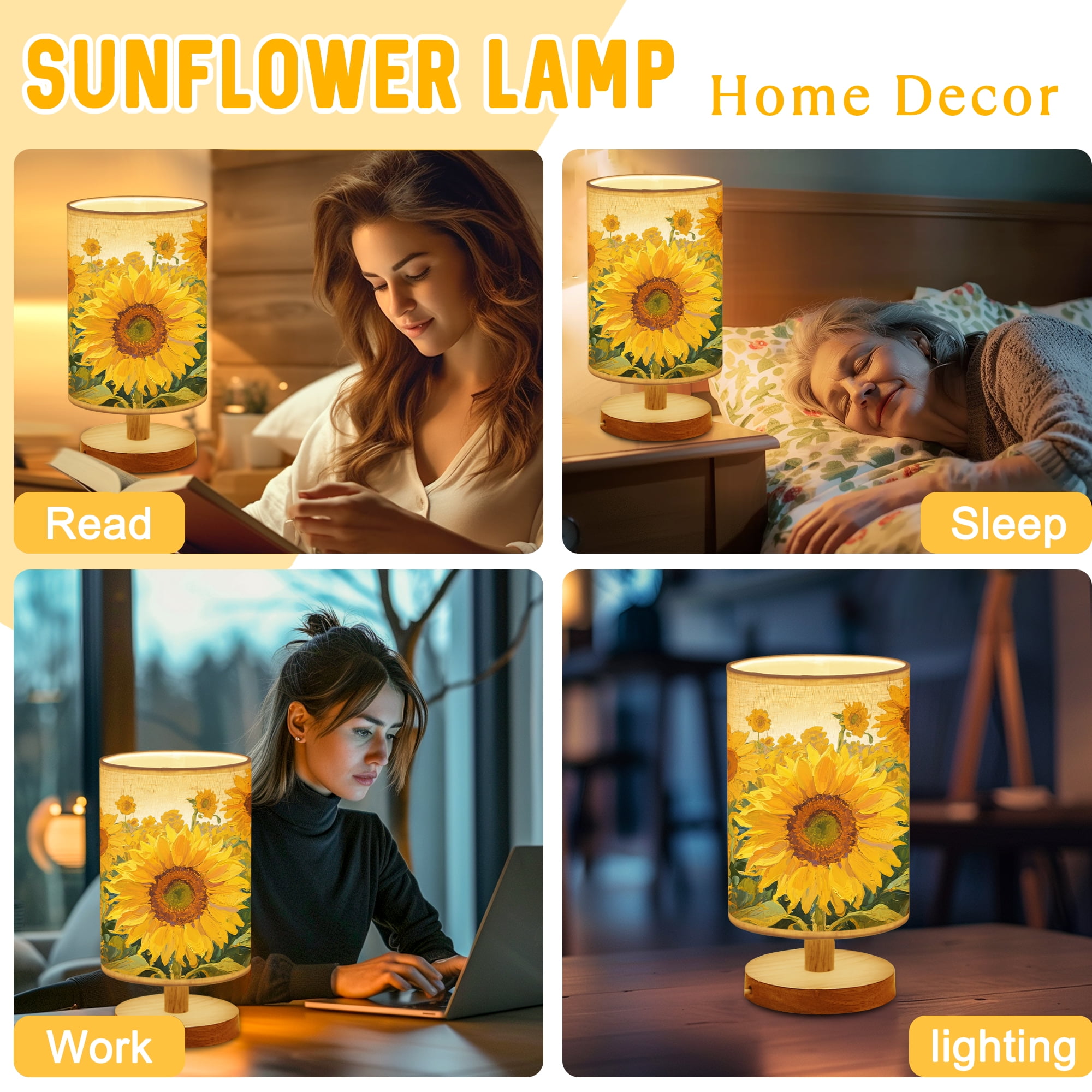 Sunflower Table Lamp - USB Adjustable Brightness Night Light, Ideal Mother’s Day Christmas Birthday Gifts for Women Mom Grandma Teacher, Bedroom Desk Decor