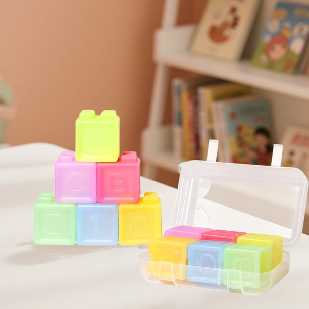 Juego de bloques de silicona apilables para piscina, bebés y niños pequeños. Suaves y didácticos. Incluyen números, letras, animales, frutas y formas. Bloques de construcción de silicona de alta elast