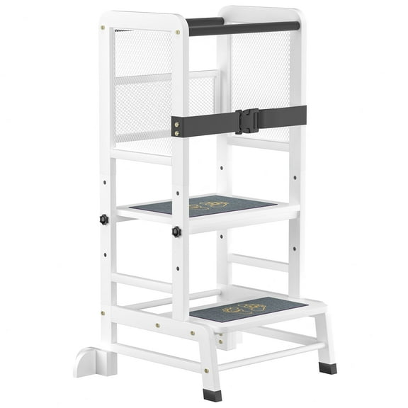Eumyviv White Toddler Kitchen Step Stool with Adjustable Height, Non-Slip Standing Tower for Kids, Ages 1-6
