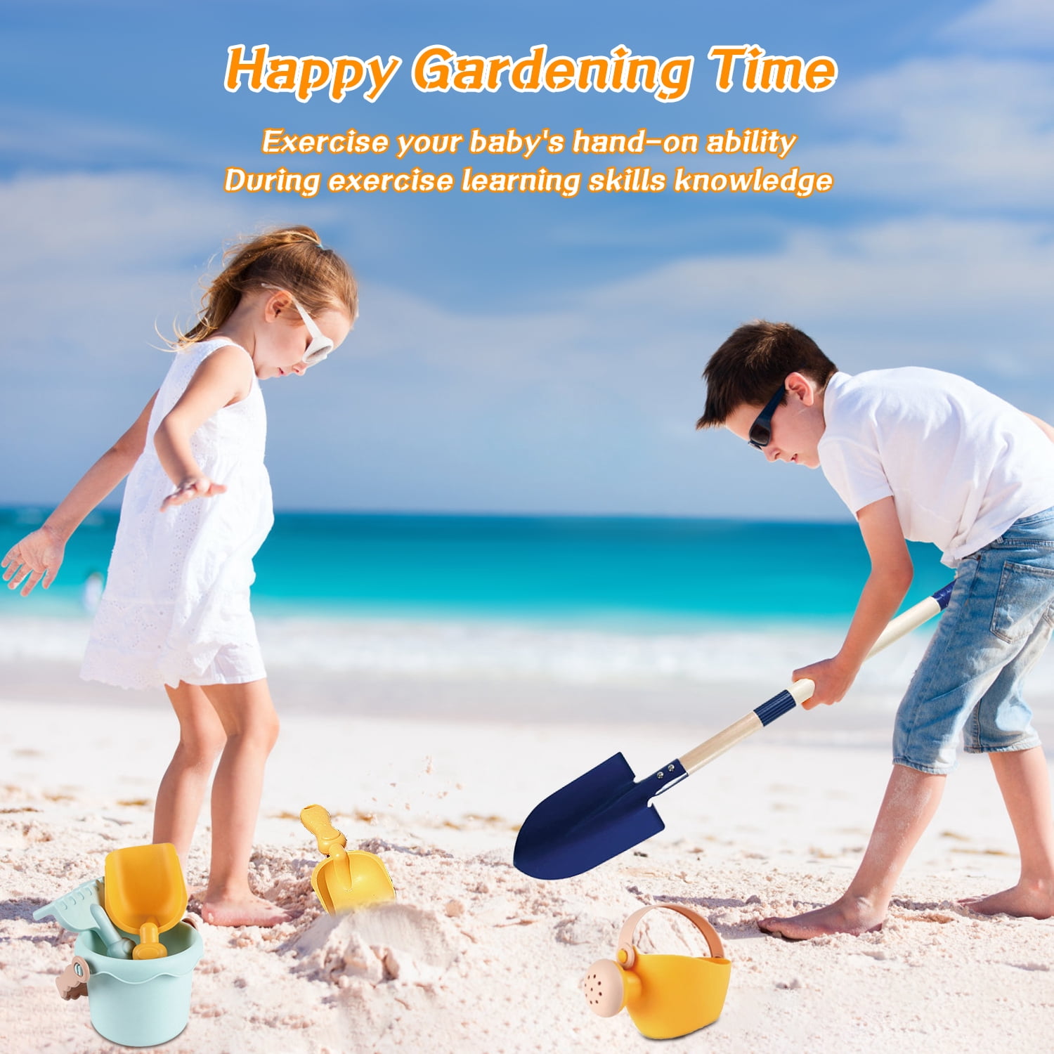 Kids Gardening Tools Set, 12pcs Outdoor Garden Toys with Wheelbarrow, Shovel, Rake, Leaf Rake, Gloves, Yard Beach Digging Pretend Toys for Boys Girls Age 3+