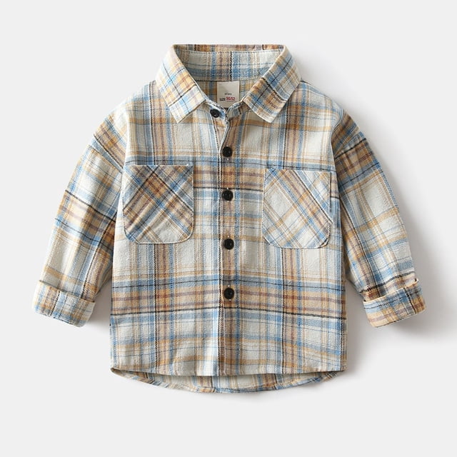 Blusa y camisa de manga larga con cuello vuelto para niñas de mediana edad y pequeñas, camisa de manga larga con cuello redondo, bolsillos y parte inferior suelta, blusa para niños