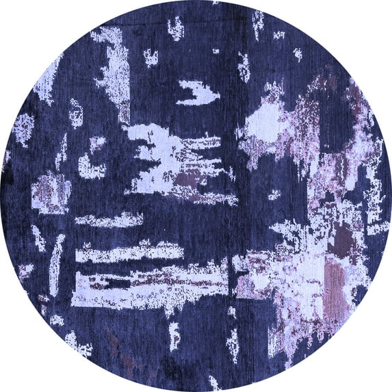 Ahgly Company Machine Washable Indoor Round Oriental Blue Modern Area Rugs, 3' Round