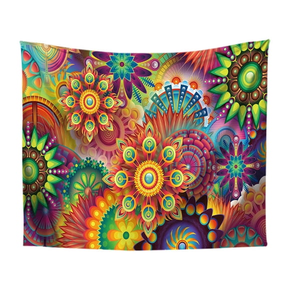 Tapiz de pared con diseño de mandala geométrico colorido, 150 x 150 cm, microtela