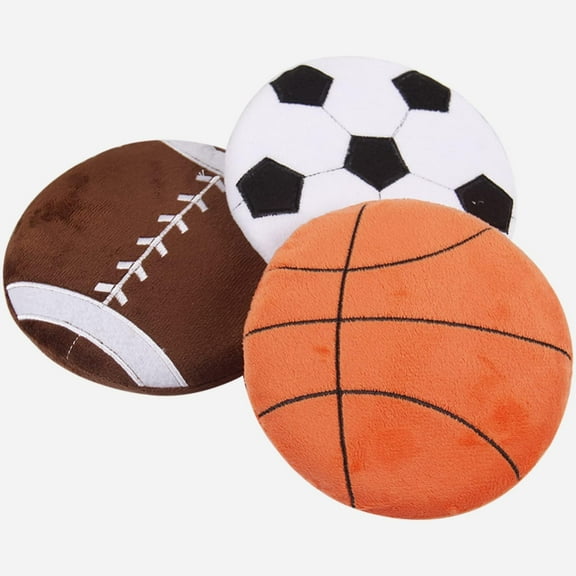 Zgui 3 Pack Dog Flying Disc with Squeaker, Plush Football Basketball Rugby Squeaky Toy for Dogs A418