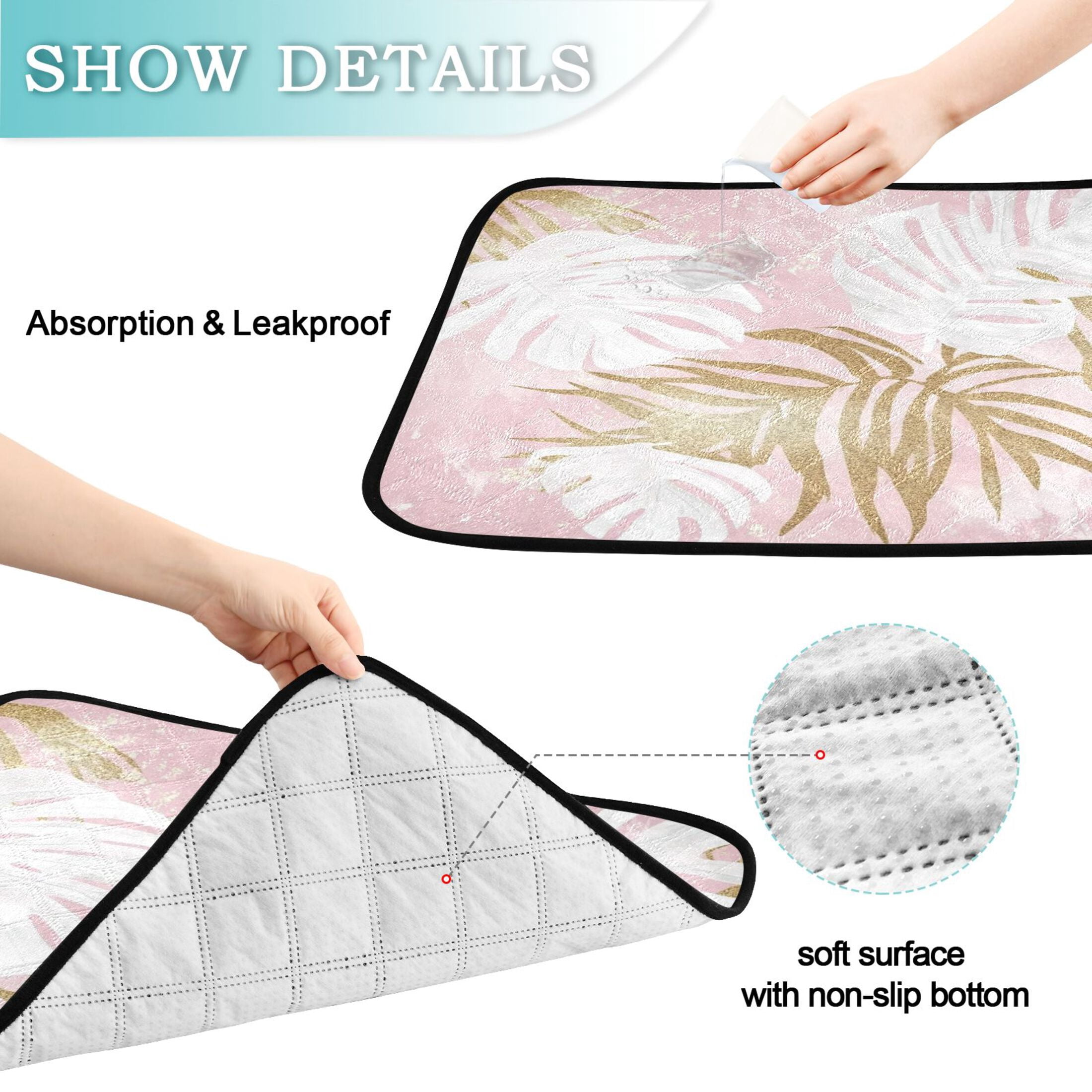 Washable Pet Pee Pads with Super Absorbent Reusable Training Pads for Dogs & Cats White Monstera Leaves