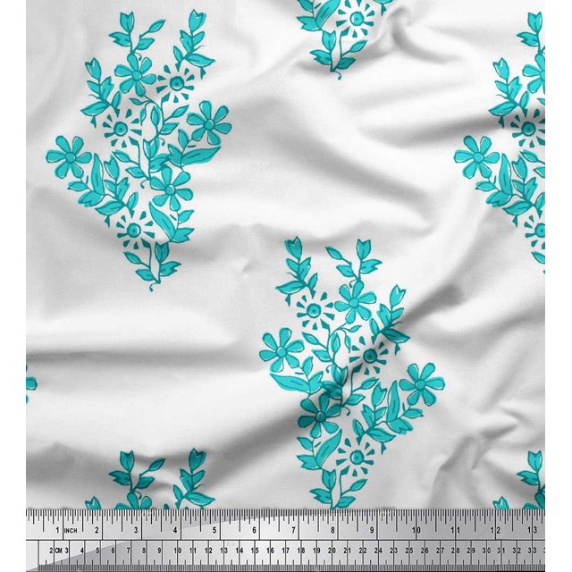 Soimoi Crepe Silk Fabric Leaves & Floral Block Decor Fabric Printed Yard 42 Inch Wide