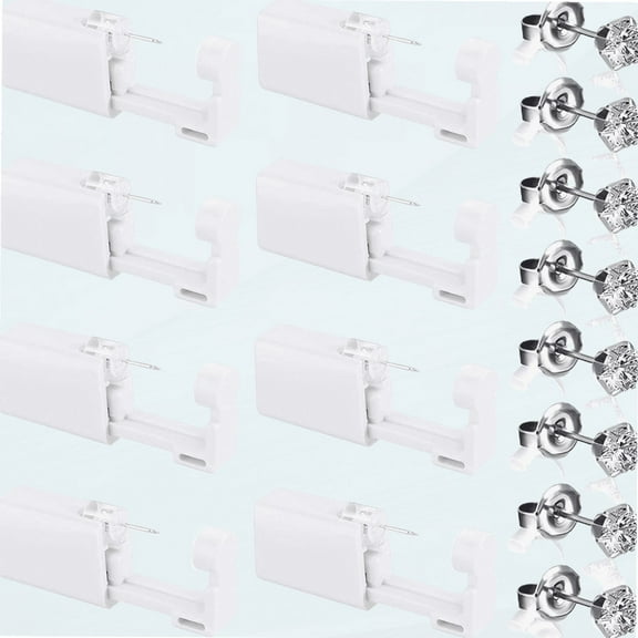 8 Pieces Self Disposable Ear Piercing Kit Safety Portable Ear Nose Mouse Piercing Tools with Crystal Ear Studs (White)