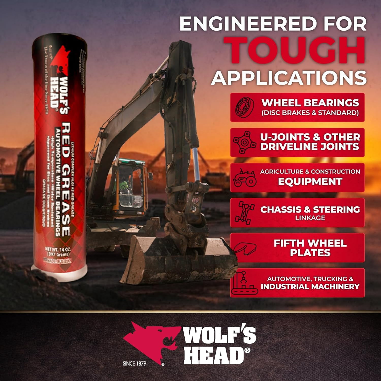 Wolf's Head Red Grease NLGI #2 (836-88301-91) 14 Oz Tube, Pack of