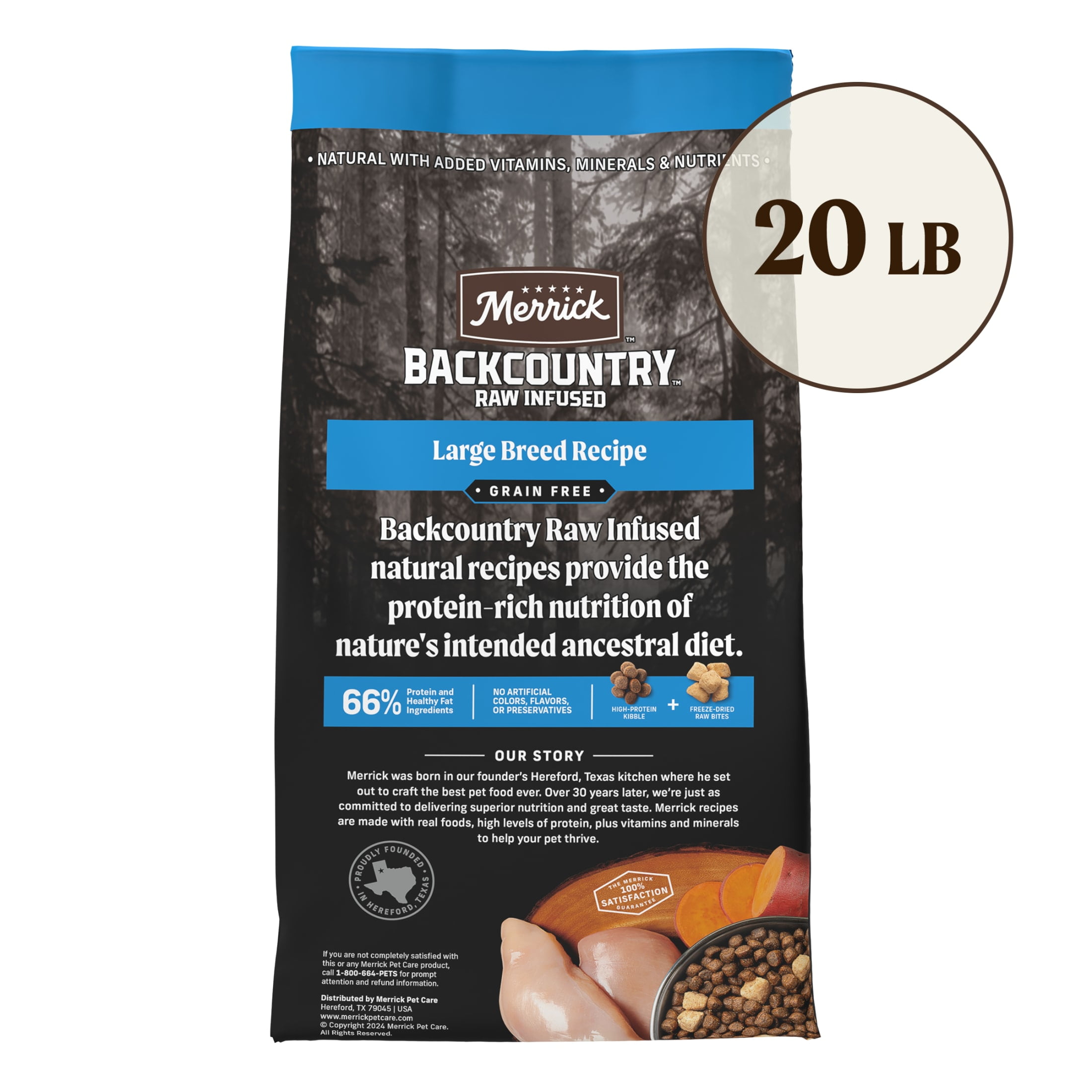 Merrick Backcountry Grain Free Dry Adult Dog Food, Kibble With Freeze Dried Raw Pieces, Large Breed Recipe, 20.0 lb. Bag