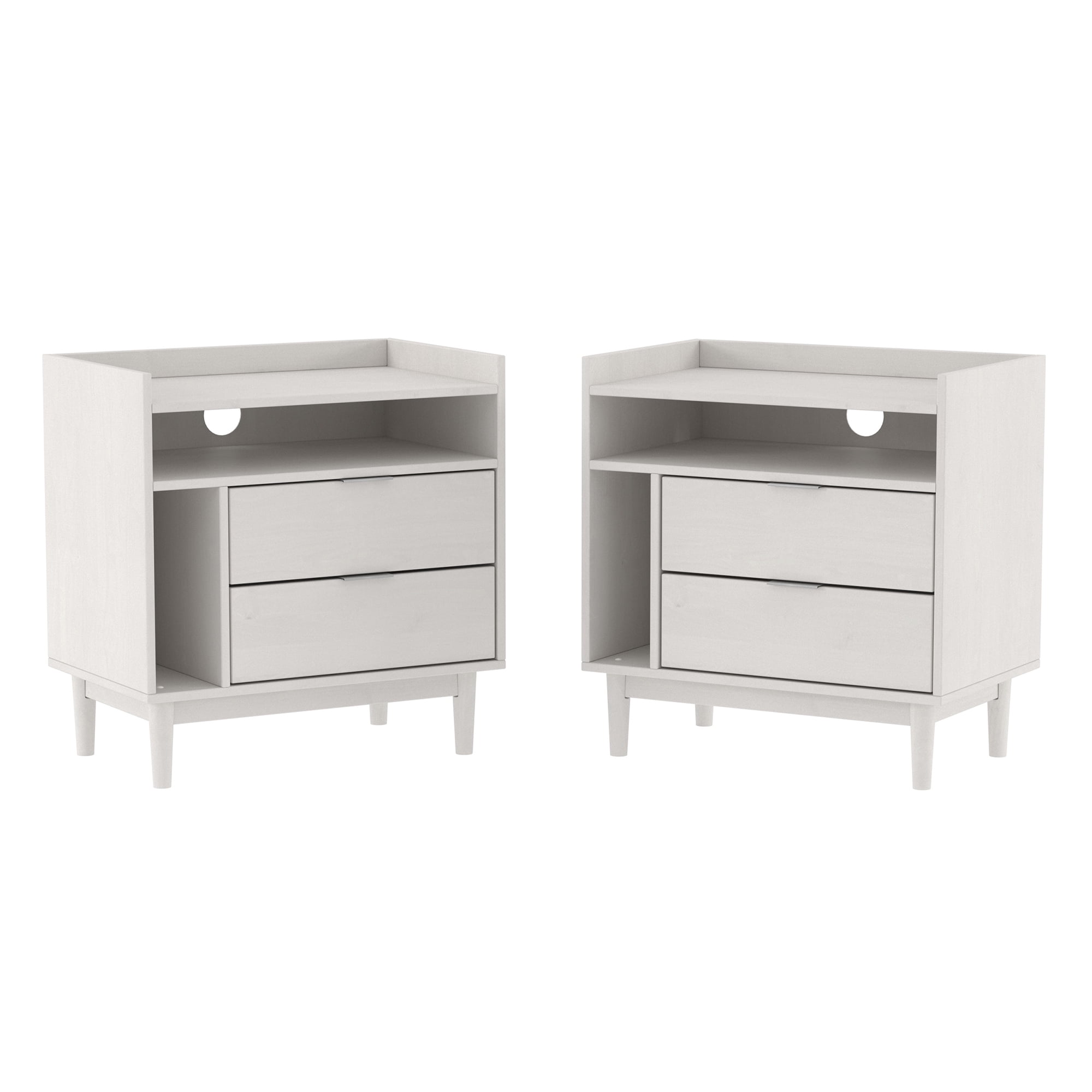 Walker Edison Mid-Century Modern 2-Drawer Wood Nightstand, Set of 2, White