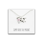 Cow Necklace – “Jump Over The Moon!” Message Pendant – Cute Charm Gift for Any Women or Kid Who Loves Cows – Adjustable Chain Length