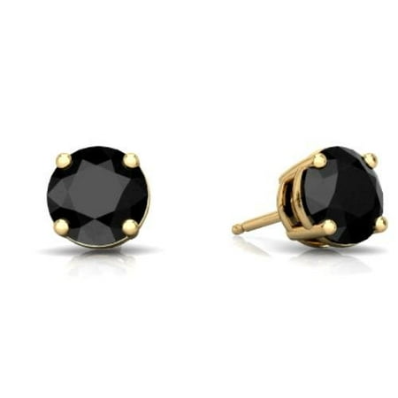 - 2 Ct Black Onyx Round Stud Earrings 14Kt Yellow Gold