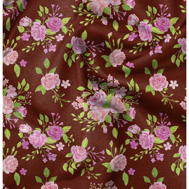 Soimoi Red polyester Crepe Fabric Rose Floral Printed Craft Fabric by the Yard 42 Inch Wide