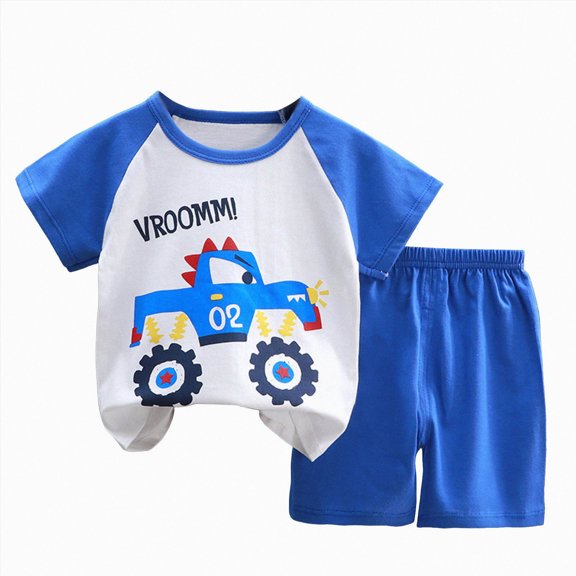 Nwiuh Summer Pajamas Boys Boys Pajamas Summer Set Clothes Pjs Toddler Kids Short Sleeve Sleepwear (Blue, 5-6 Years)