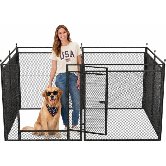Petorldog Portable Dog Fence with Safety Mesh, 24" Height 42 Panels Including 6 Gates, Metal Dog Playpen Indoor Outdoor for Yard, Camping & RV | Black-Silver