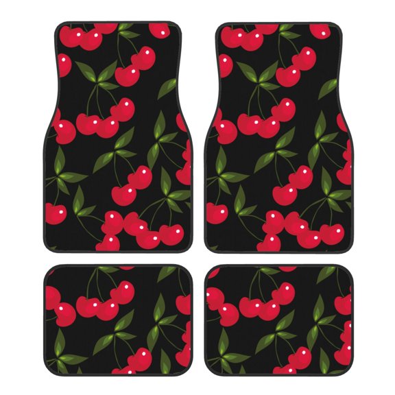 Honeii Cherry Print Car Foot Mat Four-Piece Set - Front & Rear Universal Car Floor Mats for SUVs, Trucks, Sedans