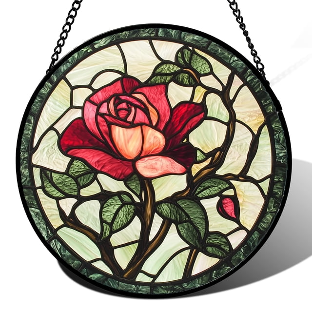 Colgante de Ventana con Vidrio Esmaltado Atrapasol AMDERVEN Rosa Roja