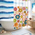 thumbnail image 5 of No Hook Shower Curtain, Vintage Boho Floral Shower Curtains for Bathroom with See Through Top Window, Yellow Pink Floral Bohemia Beige Waterproof & Washable Bath Curtain Stand Up Stall 36"x72", 5 of 9