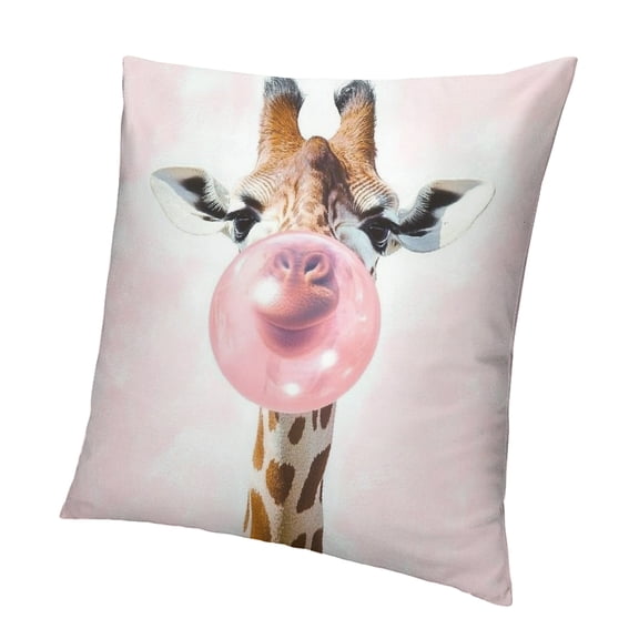 Patifu Giraffe blowing bubble gum wildlife design throw pillow 12x12in