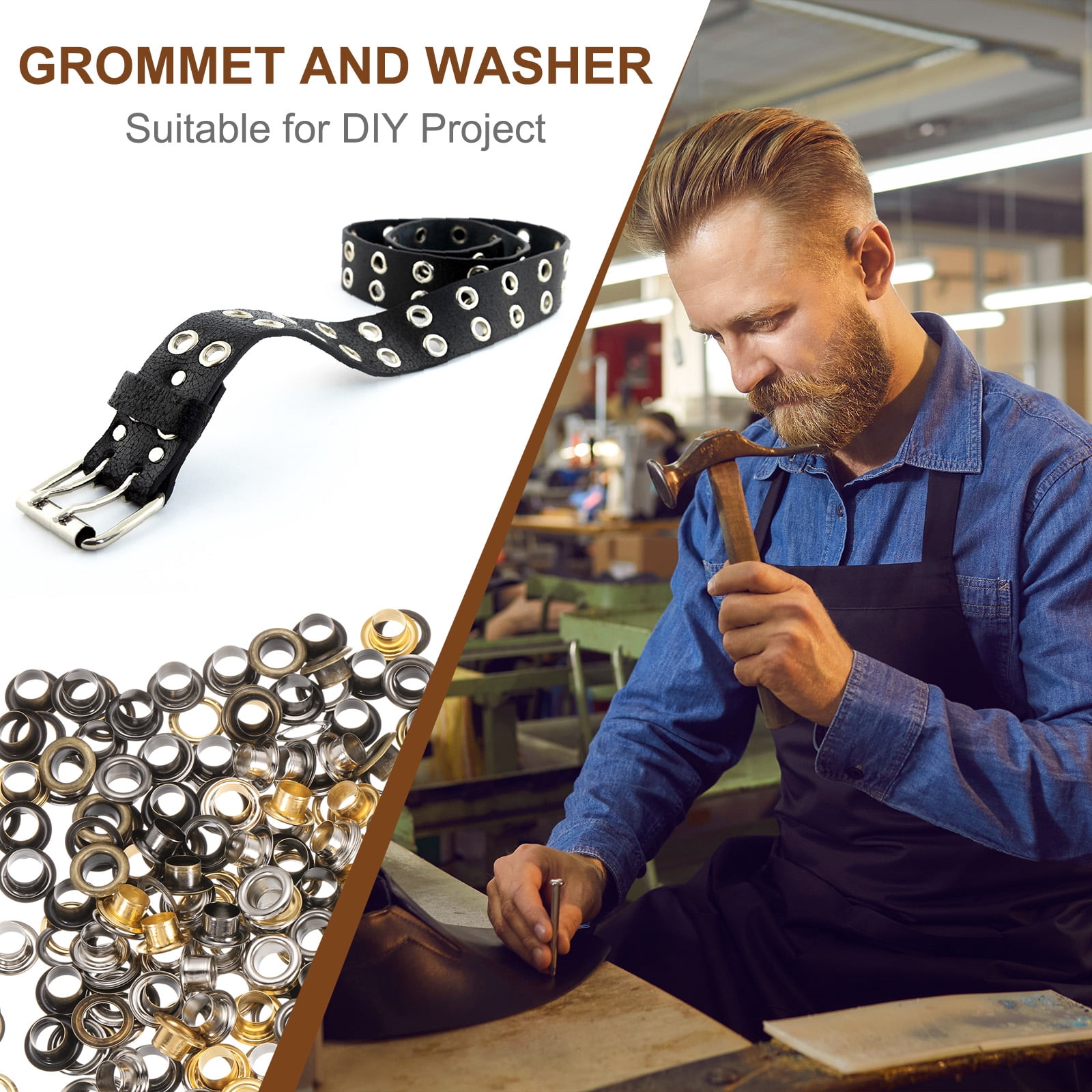 Unique Bargains Grommets Eyelets with Washers Crafting Repair Gold/Silver/Gray/Bronze 5mm